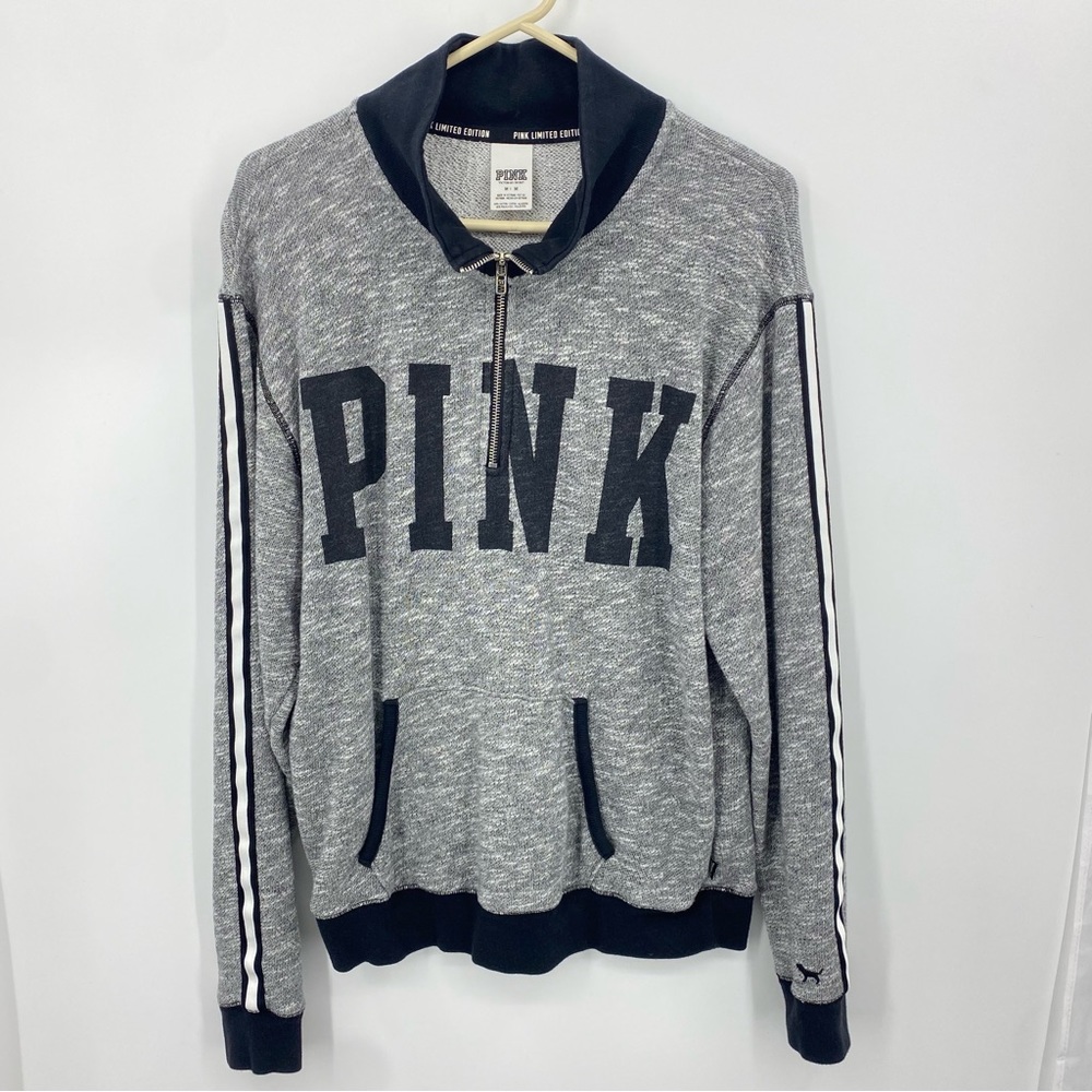 Victoria’s Secret Pink Hoodie Quarter Zip Hoodie Medium Gray and Black